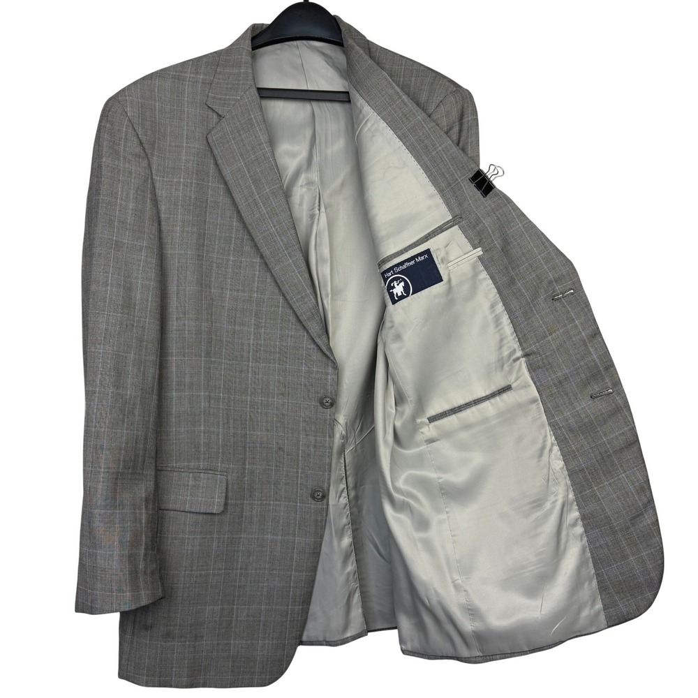 Hart Schaffner Mens 42L WOOL Blazer Sport Coat Suit Jacket Grey GLEN PLAID